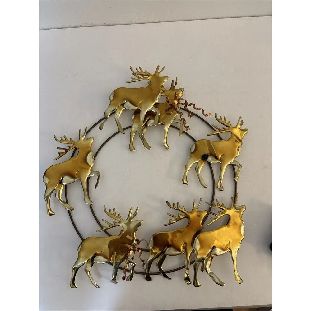 Vintage Brass Copper Reindeer Wreath Christmas Vintage Christmas Home Interior